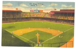 DETROIT TIGERS BRIGGS STADIUM Detroit MI - Baseball - 1950 LINEN Postcard - Picture 1 of 2