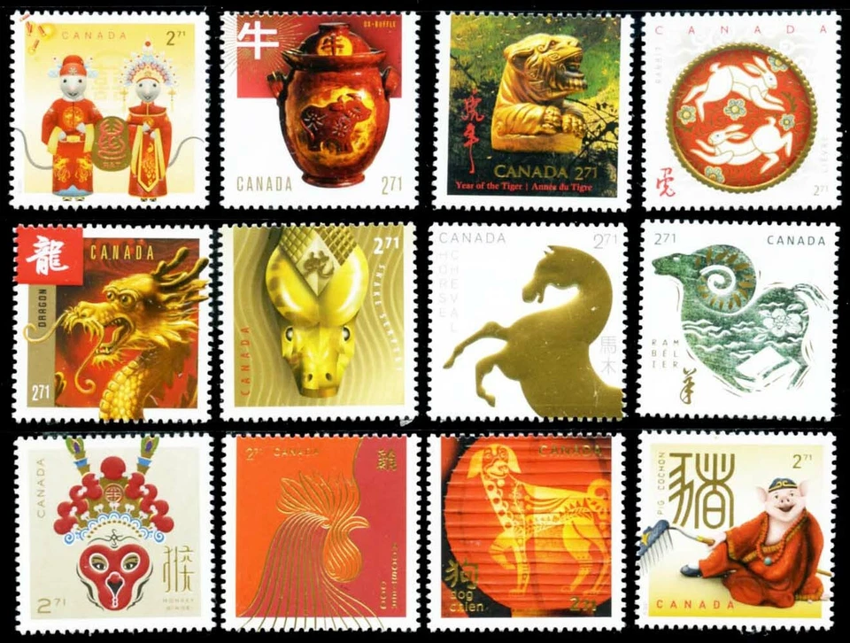 Canada Stamps - 3260a- Lunar New Year set of all 12 - $2,71 from uncut sheet - Image 1 of 1