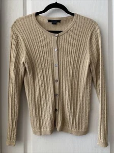 Mel & Lisa Woman’s Glittered Gold Silk Cárdigan Long Sleeve Button Up Size Small - Picture 1 of 9