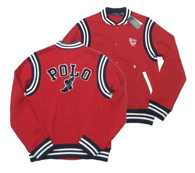 Chaqueta Universitaria Polo Ralph Lauren Para Hombre Rojo/Azul Marino Ala P Polar Botón A Presión Foto 1 de 4