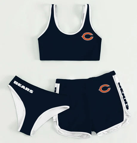 Chicago Bears 3PCs Summer Bikini Swimsuit with Shorts Athletic Swimwear Cover