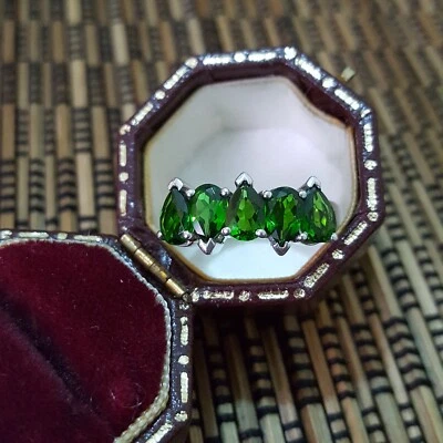 925 Sterling Silver Ring, Genuine Green  Chrome Diopside Ring, Size O.5 US 7.5  - Image 1 of 4