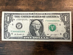 SOLID FIRST QUAD 4444 in $1 Dollar Bill FANCY UNIQUE SERIAL NUMBER NOTES - Picture 1 of 8
