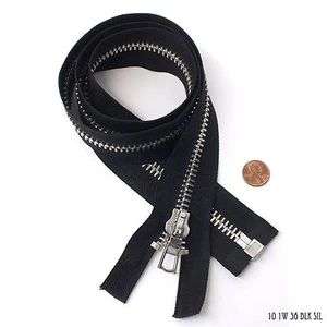 High Quality Zipper 1 Way Separating End, Black, Silver, Size 10, 36 inch - Picture 1 of 5