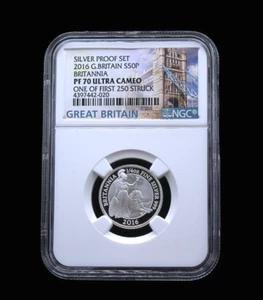 2016 Great Britain 50 Pence Britannia Silvr Coin PF 70 Ultra Cameo NGC Certified - Picture 1 of 4