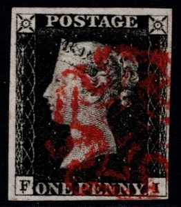 1840 1d Intense Black Plate 1b FI 4m Red MX Variety Double F VFU Cat. £525.00 - Picture 1 of 1