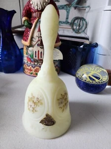 Vintage Fenton Custard Glass Bell Hand Painted Signed Nancy Roberts w/label - Picture 1 of 4