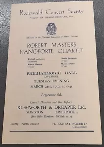 1950 Robert Masters Piano Quartet Concert Programme Philharmonic Hall Liverpool - Foto 1 di 3