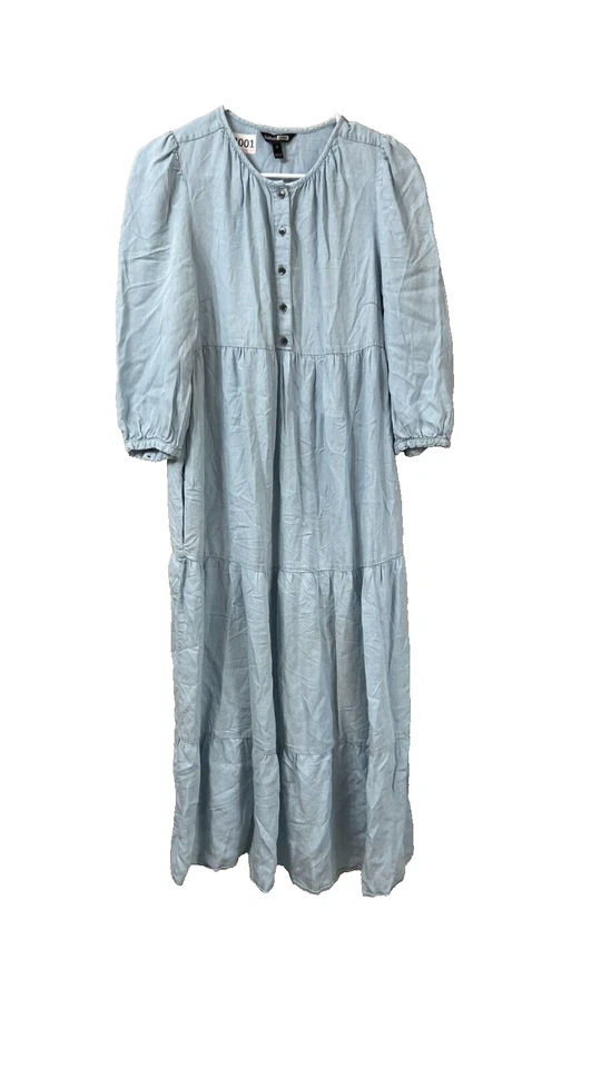 Isabella Oliver Womens Maternity Blue Maxi Dress 0 Tiered Long Sleeve Chambray * - Image 1 of 4