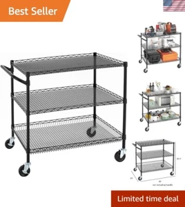 Heavy Duty 3-Shelf Utility Cart with Adjustable Shelves and Solid Rubber Wheels - Picture 1 of 9