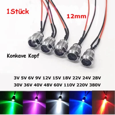 12mm Ultra Hell Vorverdrahtete LED Metall Konkave Kopf Anzeigeleuchte 3V 6V-380V - Bild 1 von 4