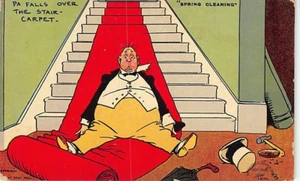 Postal: Pa Falls Over the Stair Carpet, publicada en 1907, por Tom Browne - Imagen 1 de 2