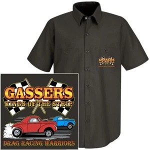 Camicia da lavoro Old School Willys Gasser Drag Racing Warrior Car Kings Of The Strip 3 - Foto 1 di 24