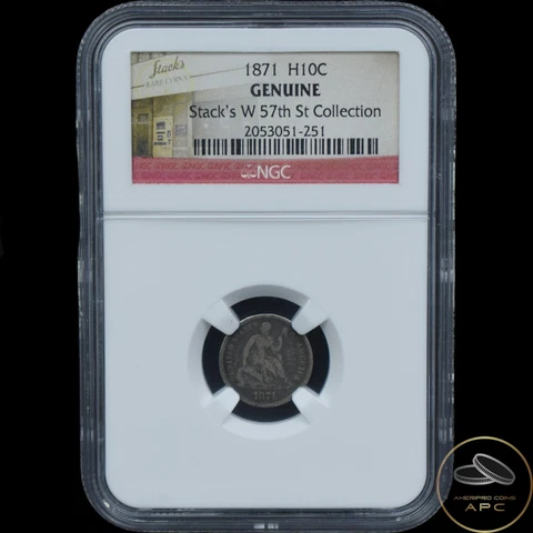 1871 Seated Liberty Half Dime Stacks W 57th St Collection NGC Genuine Cover