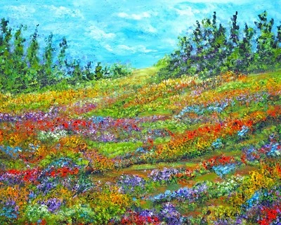 Tarjeta coleccionable de artista Aceo campo de amapola 2,5x3,5 impresión de pintura al óleo original #4 Foto 1 de 4