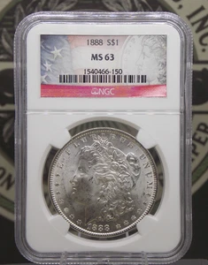1888 "P" Morgan ARGENTO Dollaro $1 NGC MS63 #150 Unc FDC non circolato ECC&C, Inc. - Foto 1 di 5
