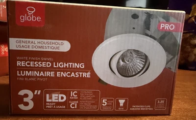 Globo eléctrico 3 pulgadas Iluminación empotrada giratoria blanca nueva construcción y remodelación Foto 1 de 4