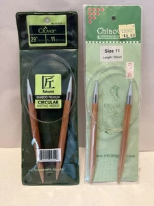 Clover Takumi Circular Knitting Needles 29" No. 11 & ChiaoGoo 32” Sz 11 Bamboo - Picture 1 of 6