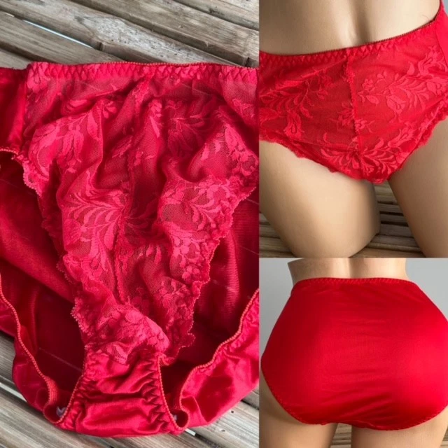 VINTAGE RED LACE SILKY BIKINI PANTIES sz 7 - Image 1 of 1
