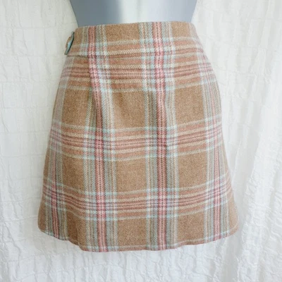 Joules Mini Skirt Size 16 Brown/pink Check Tweed Wool Pockets - Image 1 of 4