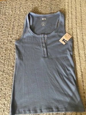 SO Snap Rib Henley Women's Large Blue Tank Top - Image 1 of 4