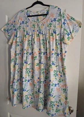 CROFT & BARROW 3X Azul Floral Casa Abrigo Camisón Plisado Manga Corta Foto 1 de 4