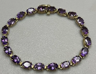 美丽精美 0.417 10K 纯金紫水晶网球手链 8.0 克 7 1/4 — 第 1/4 张图片