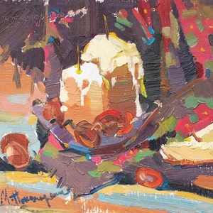 Stillleben mit Kerzen Contemporary Ponomarenko signiert Öl auf Pappe nach 2000 - Picture 1 of 3