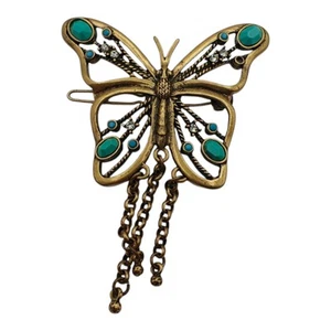Vtg Butterfly Brooch Faux Turquoise Brass Color READ!!! - Picture 1 of 10