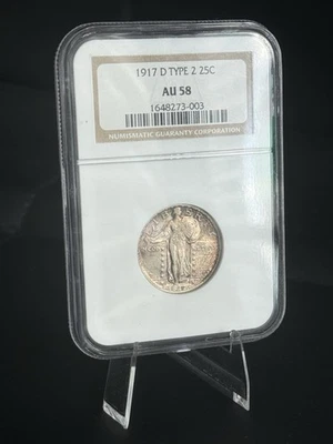 BEAUTIFUL 1917-D TYPE 2 STANDING LIBERTY QUARTER NGC AU58 (TONED!) - Image 1 of 4
