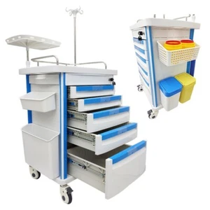 Mobile Medication Cart Anesthesia Trolley Emergency Crash Cart w/ Infusion Stand - Picture 1 of 23