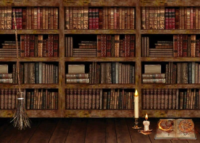 Vintage Bookshelf Backdrop Halloween Witch Magic Book Background Studio Props - Image 1 of 4