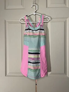 Ivivva By Lululemon Athletic Tank Criss Cross Back Pink Green Girl’s Size 12 - Picture 1 of 7