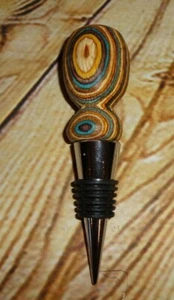 Handmade Wood Wooden Bottle Wine Stopper Colorful Swirls Hand Painted  - Picture 1 of 4