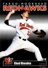 2010 Fargo-Moorhead RedHawks Team Issue #20 Chad Rhoades Bowie Texas TX Card