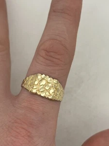 Mens Nugget Square Ring Real Solid 10K Yellow Gold ALL SIZES - Picture 1 of 3