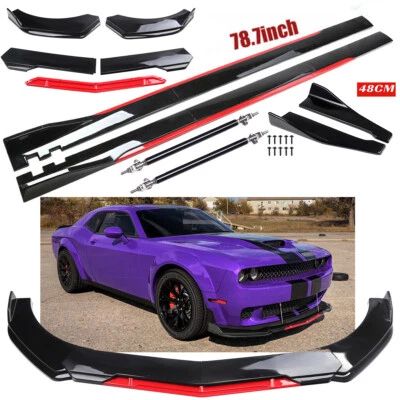 For Dodge Challenger RT/SRT Front Bumper Lip Splitter Spoiler + Strut Rods Foto 1 de 4