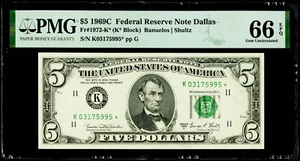$5 1969C Federal Reserve * Star Note Dallas PMG 66 EPQ Gem Uncirculated - Picture 1 of 3