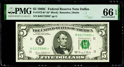 $5 1969C Federal Reserve * Star Note Dallas PMG 66 EPQ Gem Uncirculated - Image 1 of 3