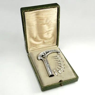 Art Nouveau French. 800 Silver Parasol Umbrella Dress Cane Handle Set - Image 1 of 4