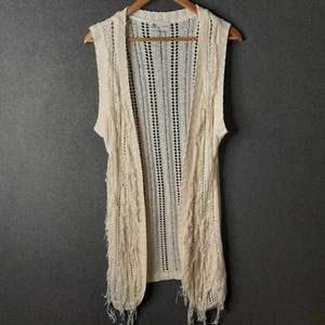 SERAFINA Womens boho open knit vest Size 8 cream fabric fringing festival casual - Picture 1 of 16