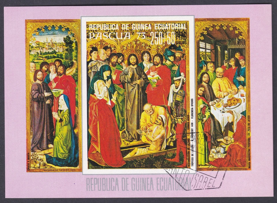 Guinea Ecuatorial 1973 Hoja de recuerdo usada Michel n.º Bk 69 Sc 73-56 Pascua 73 Foto 1 de 1