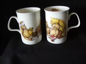 VINTAGE Roy Kirkham Pair Of Teddies Mugs White Illustrated 1992 #3 See Pictures - Picture 1 of 6