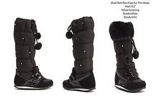 Niñas Negro Pom Pom Diamonte Recorte de Piel Sintética Botas Cálidas Cierre Rápido 10 o 12 - Imagen 1 de 1