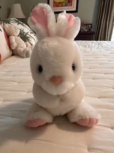 Vtg White & Pink Baby Bunny Rabbit Plush Stuffed Animal Sitting 13” Toy Easter - Picture 1 of 8
