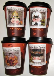 Set of 4 PUMPKIN SPICE EXPRESSO Quilt ORNAMENT FABRIC and PATTERN KITS Autumn - Picture 1 of 5