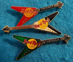 BARGAIN LOT STOCKHOLM ENAMEL FLYING V GUITAR JIMI HENDRIX Hard Rock Cafe 3 PINS - Picture 1 of 1