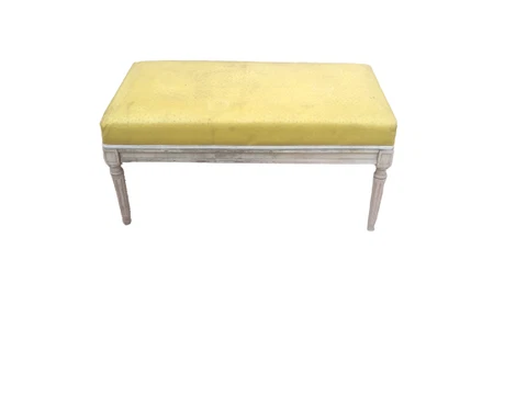 Vintage Mid Century Yellow Vinyl & Wood Bench Foot Stool Cover