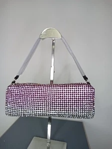 LONG ELEGANT CLUTCH PURSE STONE BAG, SILVER/PURPLE DIAMOND COLOR - Picture 1 of 14