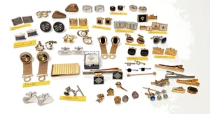 LOT Vintage Cufflinks, Sterling Silver, Tie Clips Bars Pins. SWANK ANSON DANTE - Picture 1 of 7